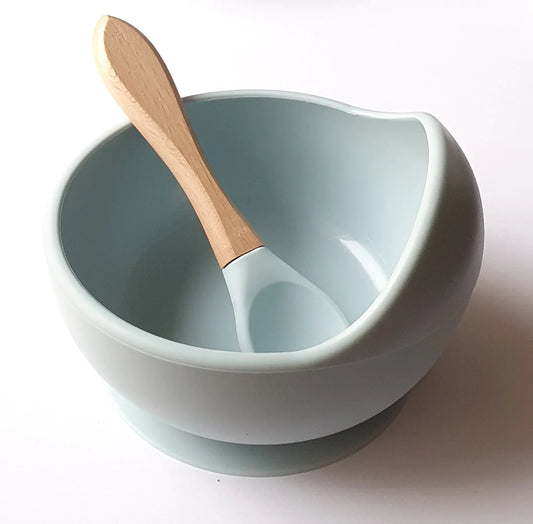 Silicone Bowl and Spoon - Grey Blue