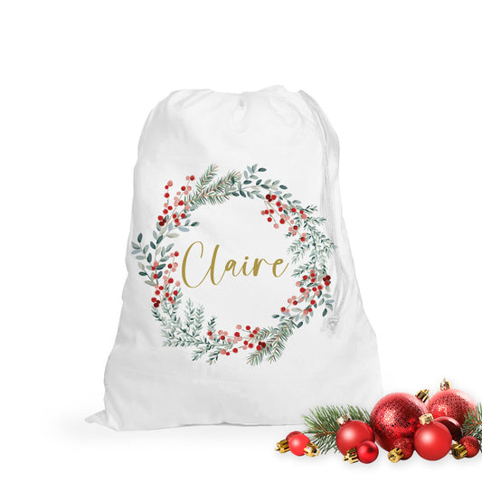 Personalised Christmas Bag - Wreath