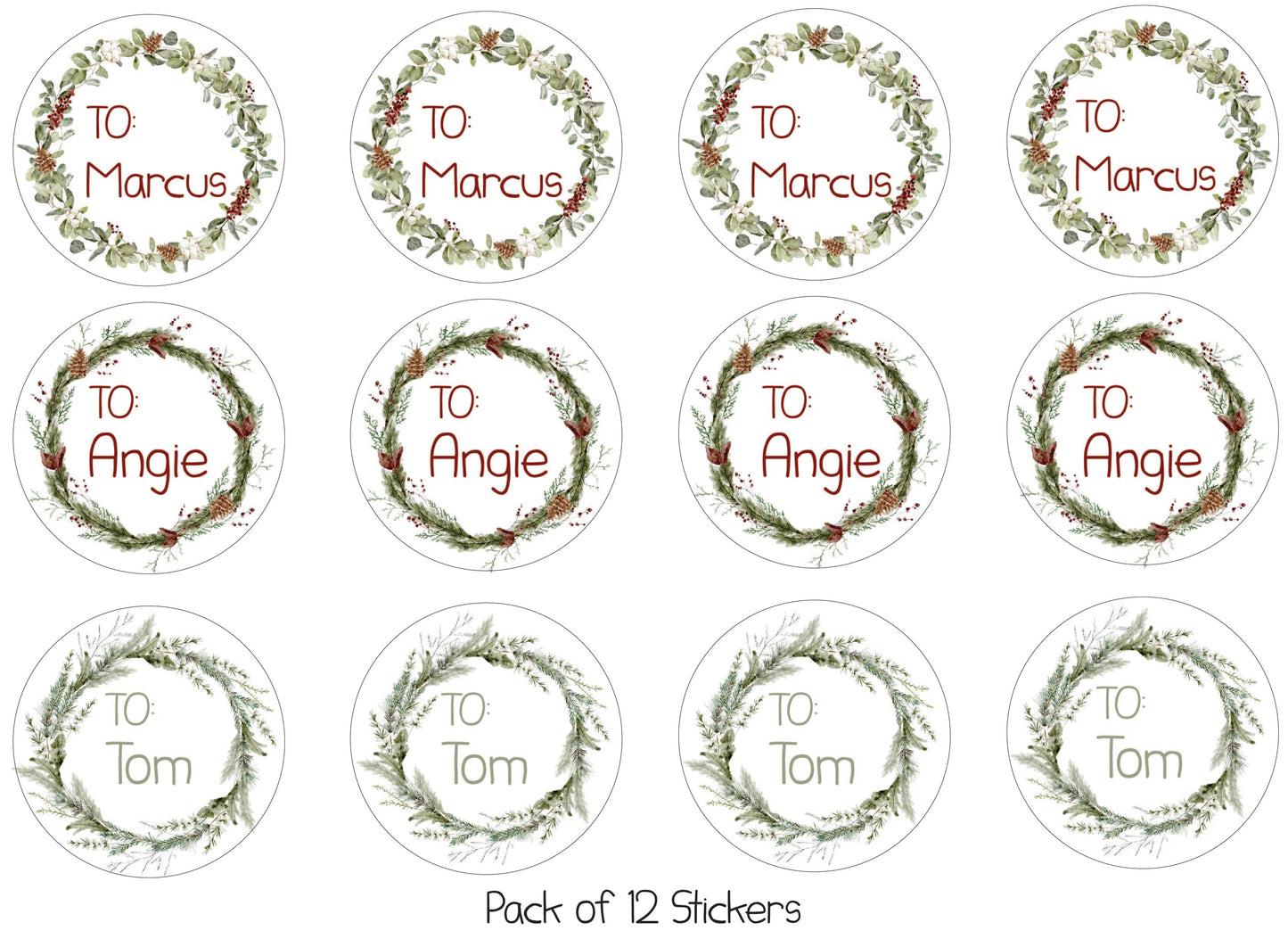 Personalised Gift Stickers - Festive Wreaths