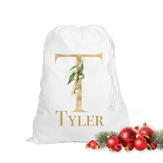 Personalised Christmas Bag - Gold Olive Branch